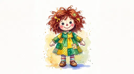 Watercolor Rag Doll in Patchwork Dress