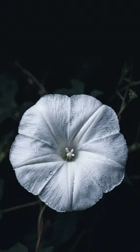White Moonflower Blossom With Dewdrops at Night