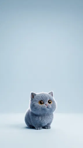 Stylized Chubby Blue Kitten on Studio Background
