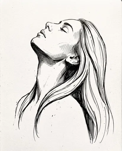 Ink Sketch of Woman Tilting Head Back