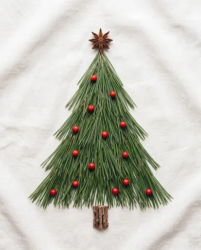 Minimalist Pine Needle Christmas Tree Flat Lay