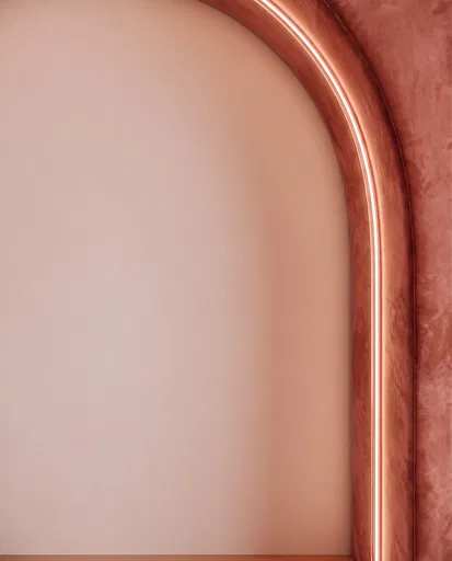 Terracotta Velvet Arch and Blush Wall Background