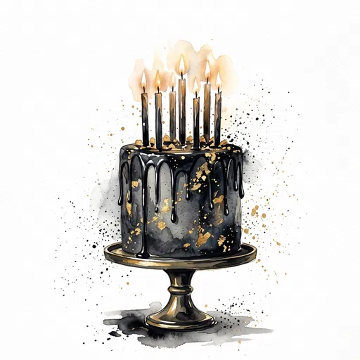 Black and Gold Watercolor Birthday Cake