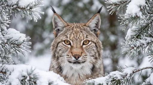 Eurasian Lynx Framed by Snowy Branches