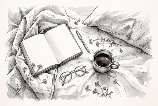 Monochrome Sketchbook and Coffee Illustration