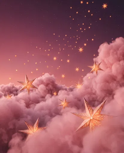 Glowing Star Lanterns in Pink Clouds