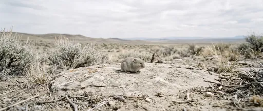 Sagebrush Vole on Desert Limestone Rock