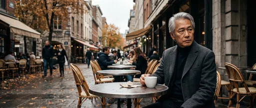Senior Man at Outdoor Autumn Cafe