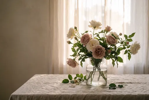 Garden Roses in Glass Vase
