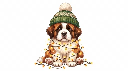 Saint Bernard Puppy in Winter Hat