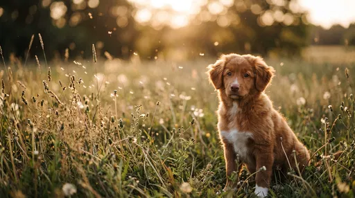 Toller Puppy in Golden Hour Meadow
