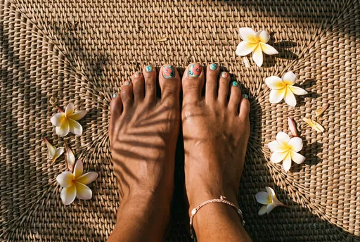 Tropical Floral Pedicure on Woven Mat