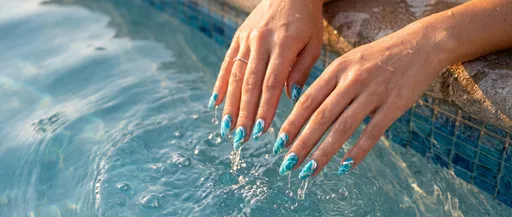 Poolside Hands With Turquoise Nail Art