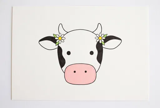 Minimalist Hand-Drawn Cow with Daisies