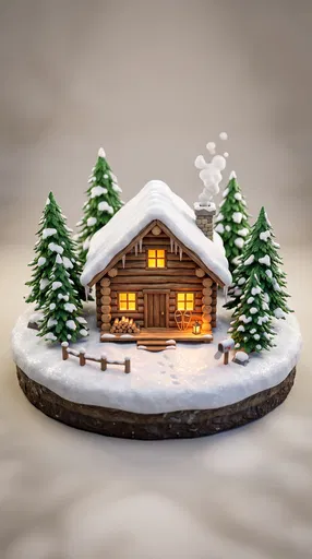 Miniature 3D Snowy Log Cabin Diorama