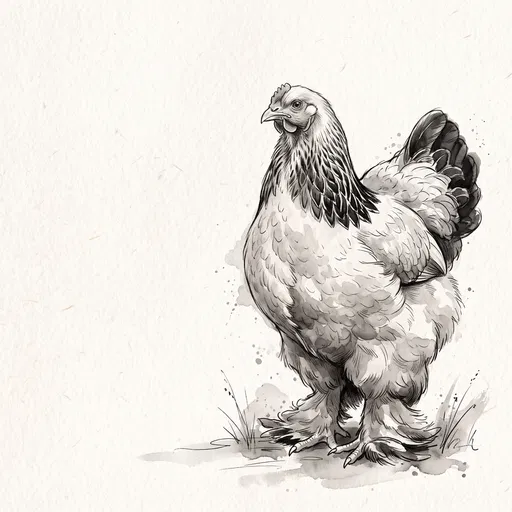 Monochrome Watercolor Light Brahma Hen Illustration