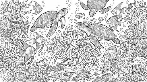 Coral Reef Sea Turtles Coloring Page