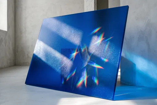 Cobalt Blue Frosted Glass With Rainbow Light