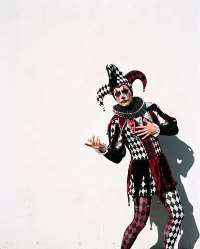Dramatic Court Jester Against White Wall