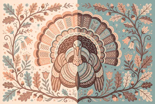 Symmetrical Folk Art Wild Turkey Illustration