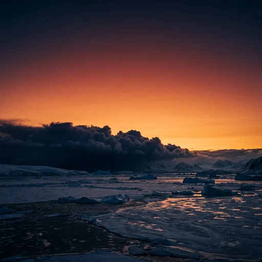 Crimson Sky Over Polar Sea Ice