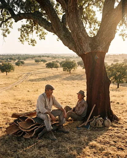 Cork Harvesters Resting Under Oak Tree