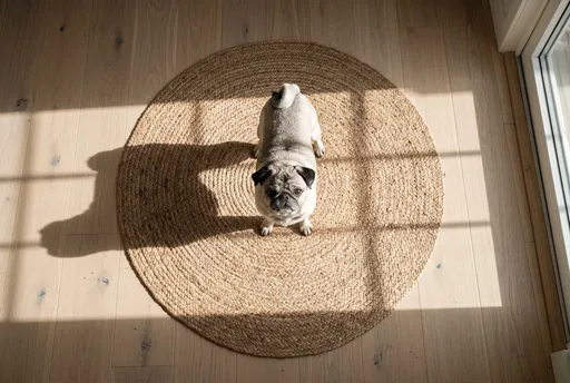 Overhead View of Pug on Rug