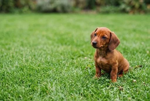 Red Dachshund Puppy Sitting on Green Grass