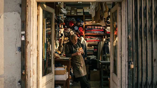 Tailor Eating Lunch in Workshop Doorway