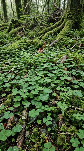 Green Shamrocks on Mossy Forest Floor