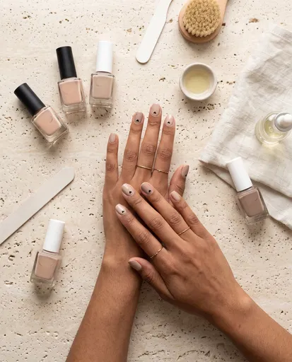 Minimalist Neutral Manicure With Micro Hearts