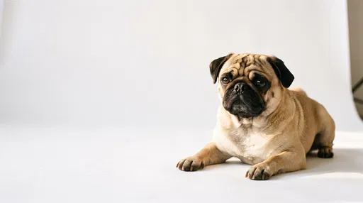 Fawn Pug Lying on White Backdrop