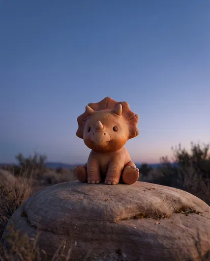 Terracotta Baby Triceratops Figurine at Twilight