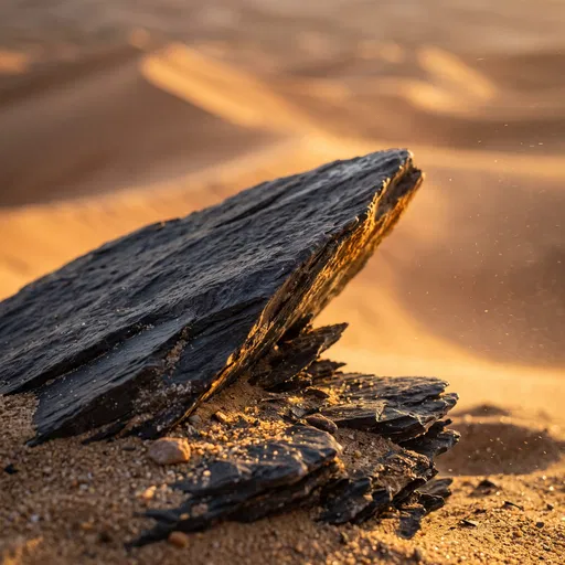Dark Slate Rock in Golden Desert