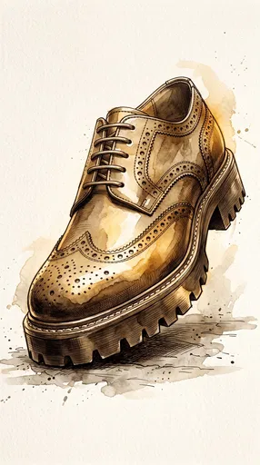 Sepia Watercolor Wingtip Shoe Illustration