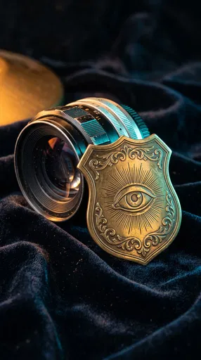 Brass Eye Badge and Camera Lens