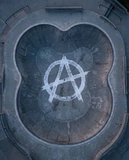 Aerial Skatepark Bowl With Anarchy Symbol