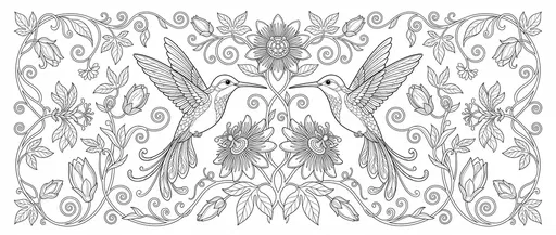 Symmetrical Hummingbirds and Passionflower Coloring Page