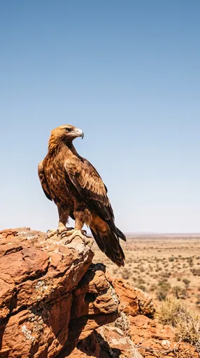Eagle Perched on Red Desert Rock