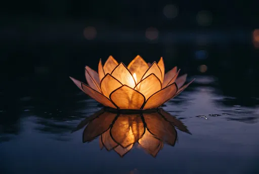 Glowing Lotus Lantern on Dark Water