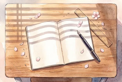 Watercolor Desk With Sketchbook and Petals