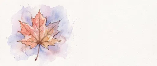 Watercolor Coral Maple Leaf with Copy Space