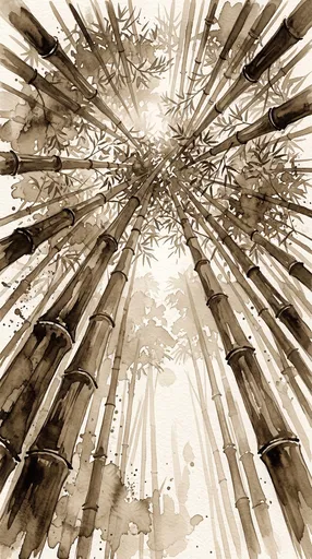 Sepia Watercolor Bamboo Canopy Illustration