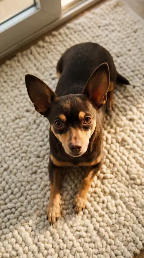 Chocolate Chihuahua on Cream Rug
