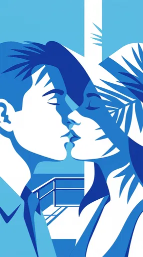 Minimal Blue Graphic Couple Kissing