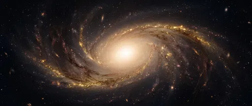 Glowing Golden Galaxy in Deep Space