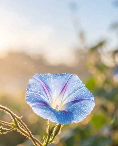 Blue Morning Glory With Morning Dew