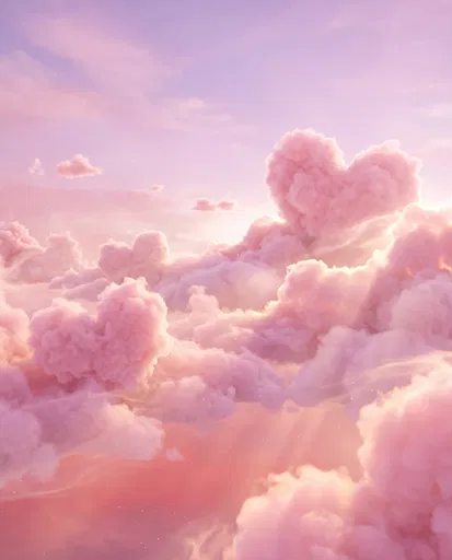 Dreamy Pink Heart Clouds in Pastel Sky
