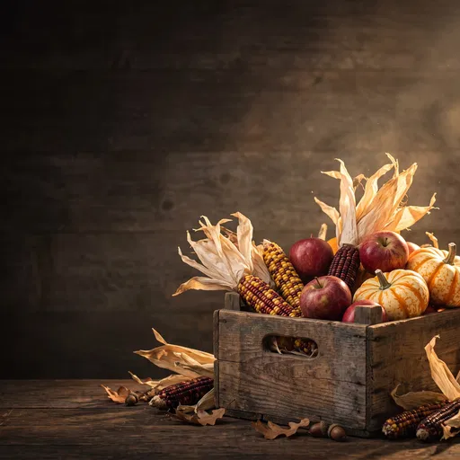 Rustic Wooden Crate With Autumn Harvest