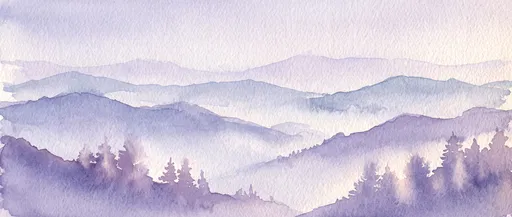 Pastel Lavender Watercolor Mountain Ridges Panorama